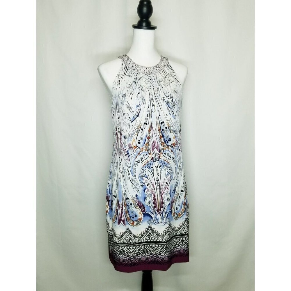 White House Black Market Women White Cocktail Dress S paisley cut out chemise‎